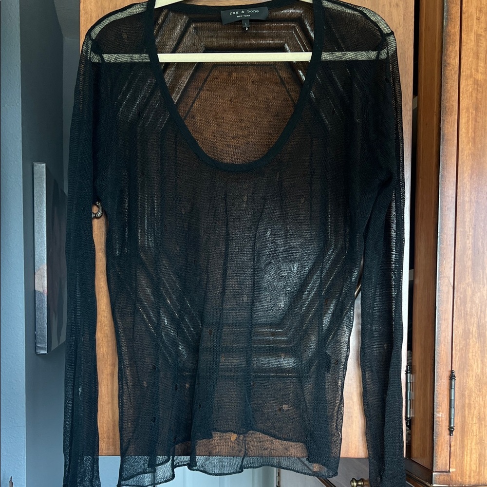 rag & bone Sheer Black Long Sleeve Top